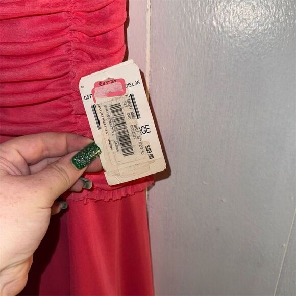 Jodi Kristopher Deadstock NWT Y2K Pink Ruched Midi Dress Asymmetrical Hem Large - Picture 4 of 6